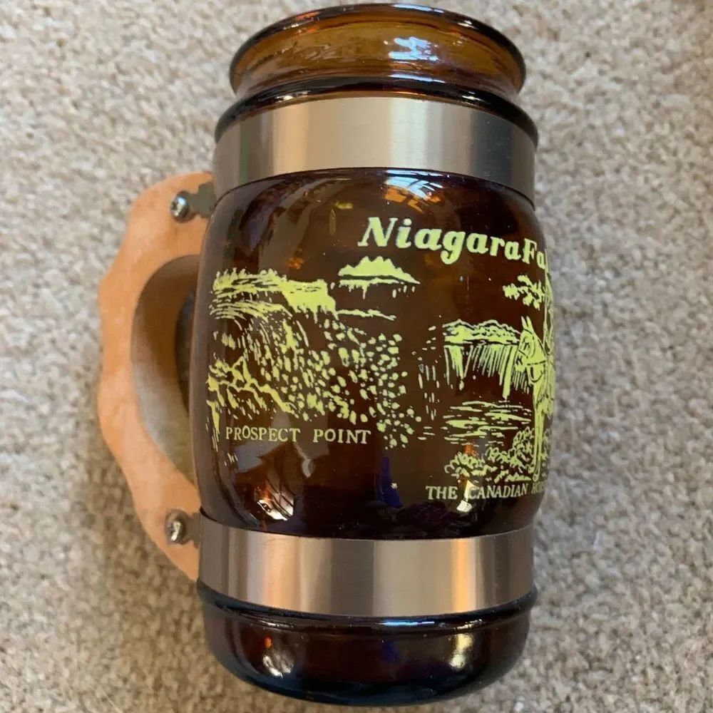 Niagara Falls Canada Wooden Handle Amber Glass Mug